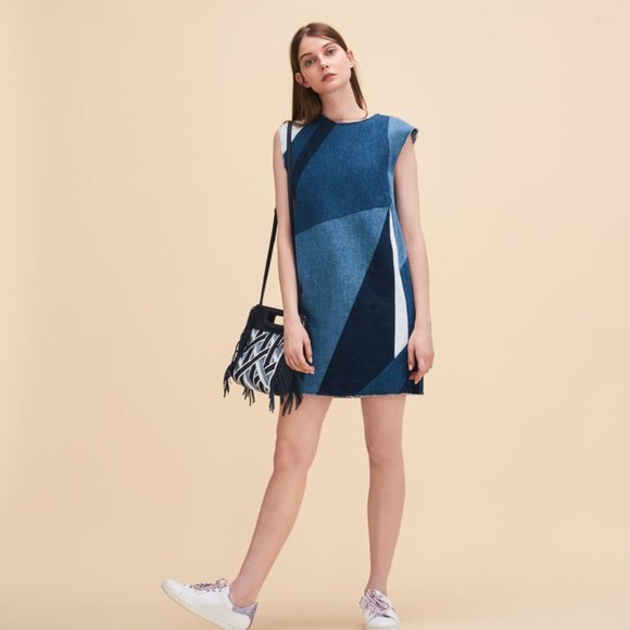 Maje Dresses & Skirts - Maje Denim Patchwork Shift Dress (NWOT)